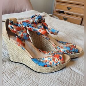 UGG 'Luciana' Wedge Espadrilles In Blue And Orangey Red